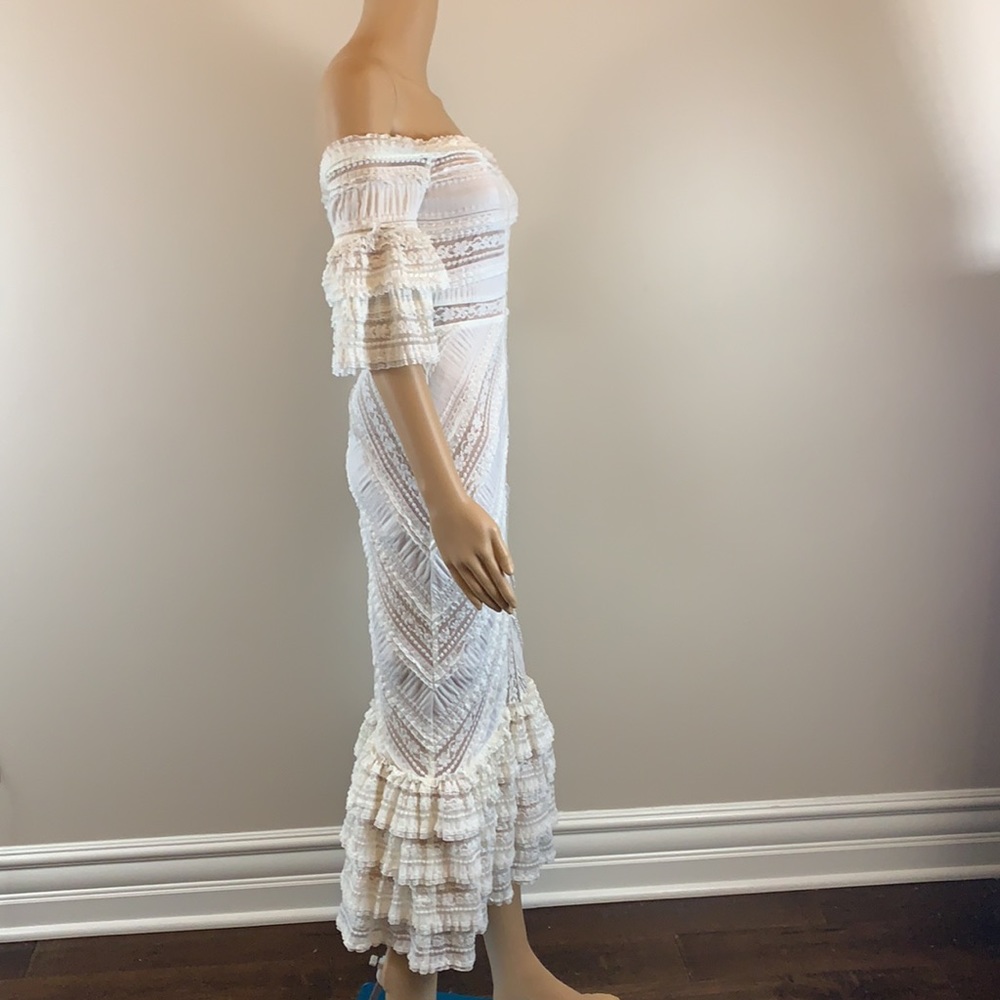 Cinq a Sept Naya ivory off the shoulder lace mermaid midi dress - Picture 6 of 8